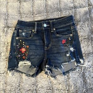 American Eagle Floral High Waisted Jean Shorts